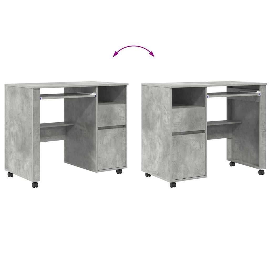 vidaXL Desk with Wheels Concrete Grey 91 x 50 x 77 cm Engineered Wood