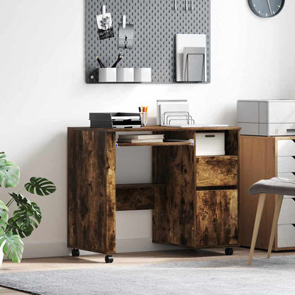 vidaXL Desk with Wheels Smoked Oak Engineered Wood 91 x 50 x 77 cm