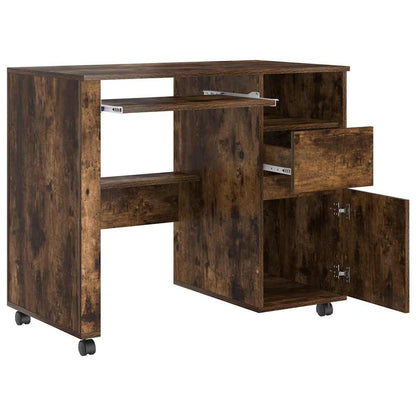vidaXL Desk with Wheels Smoked Oak Engineered Wood 91 x 50 x 77 cm
