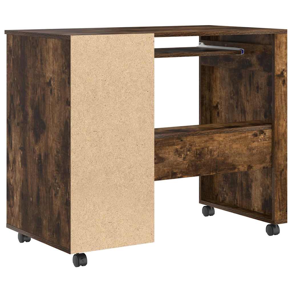 vidaXL Desk with Wheels Smoked Oak Engineered Wood 91 x 50 x 77 cm