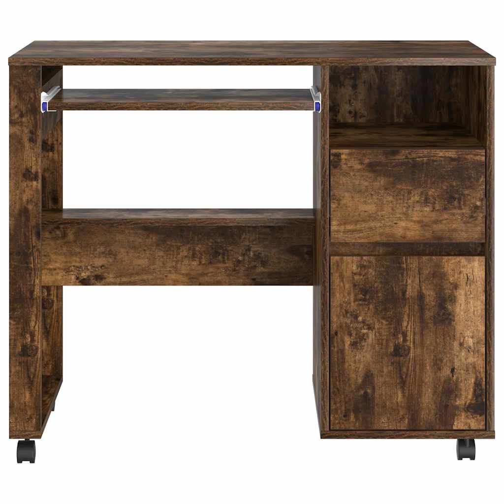 vidaXL Desk with Wheels Smoked Oak Engineered Wood 91 x 50 x 77 cm