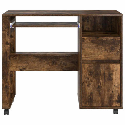 vidaXL Desk with Wheels Smoked Oak Engineered Wood 91 x 50 x 77 cm