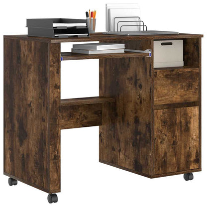 vidaXL Desk with Wheels Smoked Oak Engineered Wood 91 x 50 x 77 cm