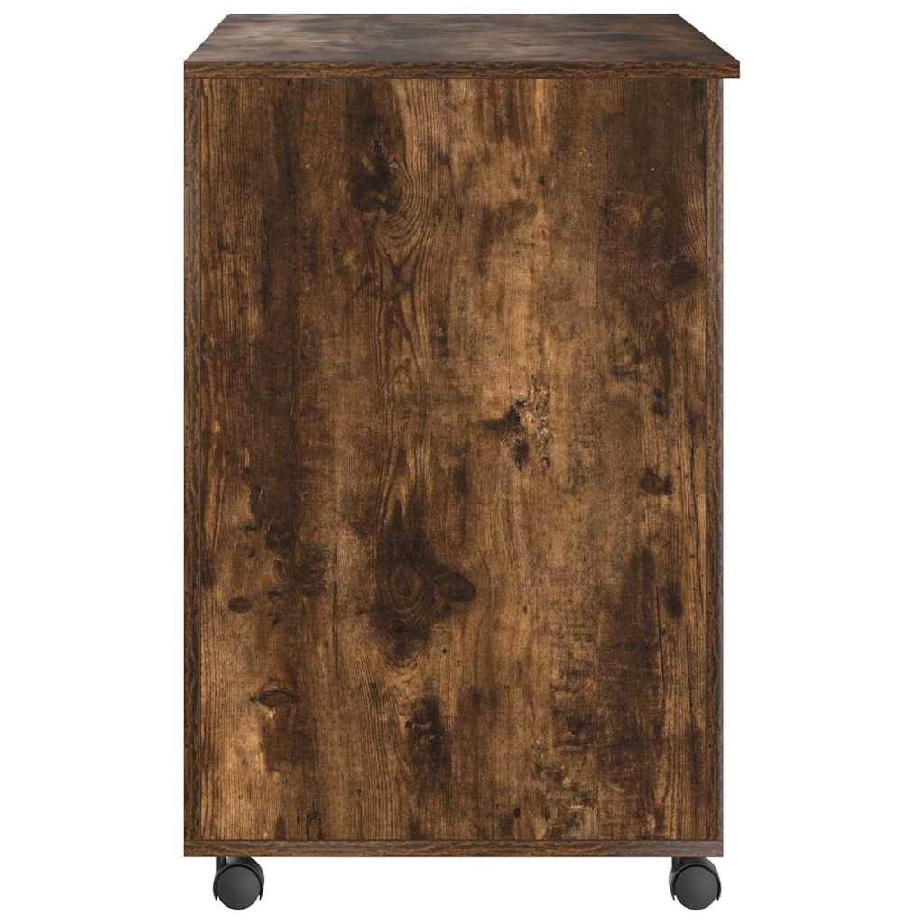 vidaXL Desk with Wheels Smoked Oak Engineered Wood 91 x 50 x 77 cm