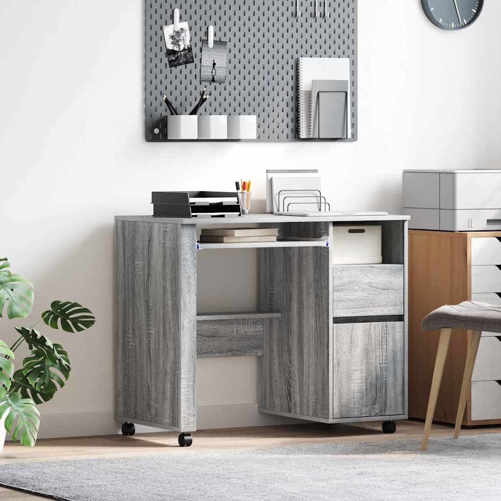 vidaXL Desk with Wheels Grey Sonoma Engineered Wood 91 x 50 x 77 cm