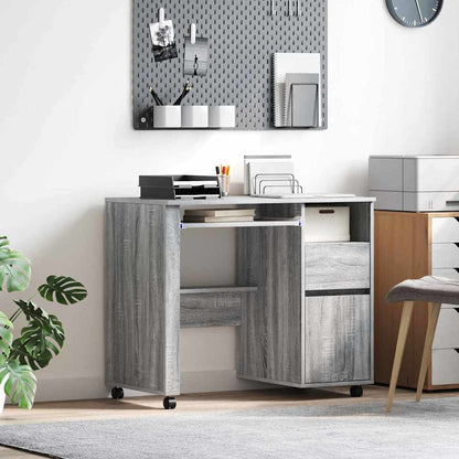 vidaXL Desk with Wheels Grey Sonoma Engineered Wood 91 x 50 x 77 cm