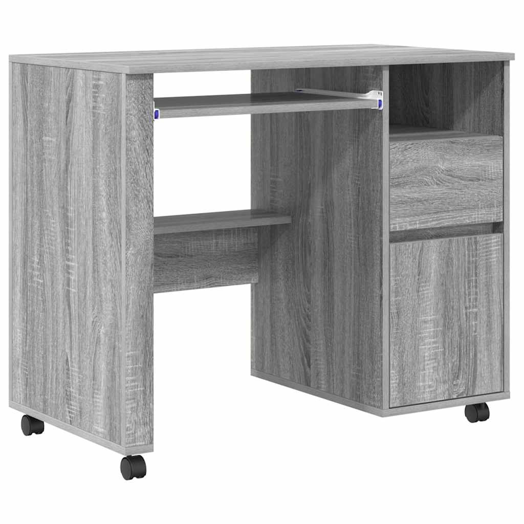 vidaXL Desk with Wheels Grey Sonoma Engineered Wood 91 x 50 x 77 cm