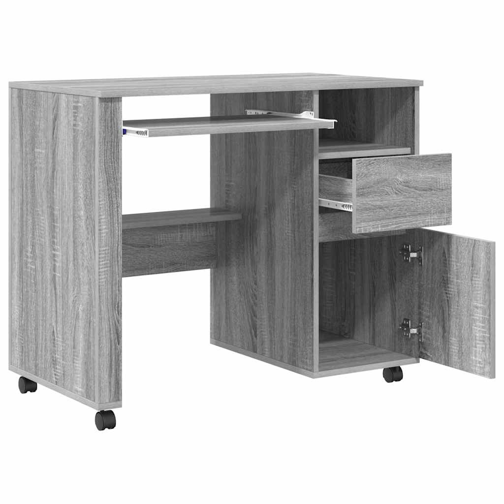 vidaXL Desk with Wheels Grey Sonoma Engineered Wood 91 x 50 x 77 cm
