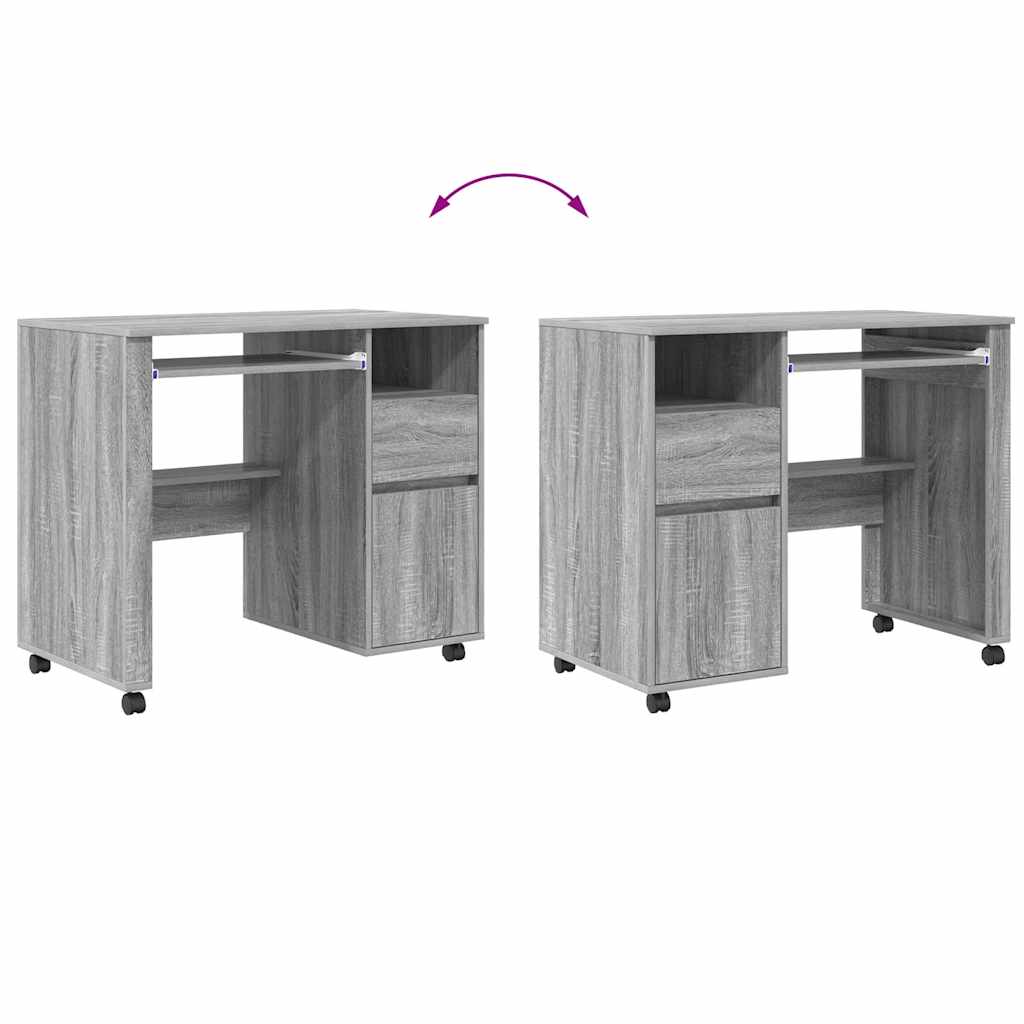 vidaXL Desk with Wheels Grey Sonoma Engineered Wood 91 x 50 x 77 cm