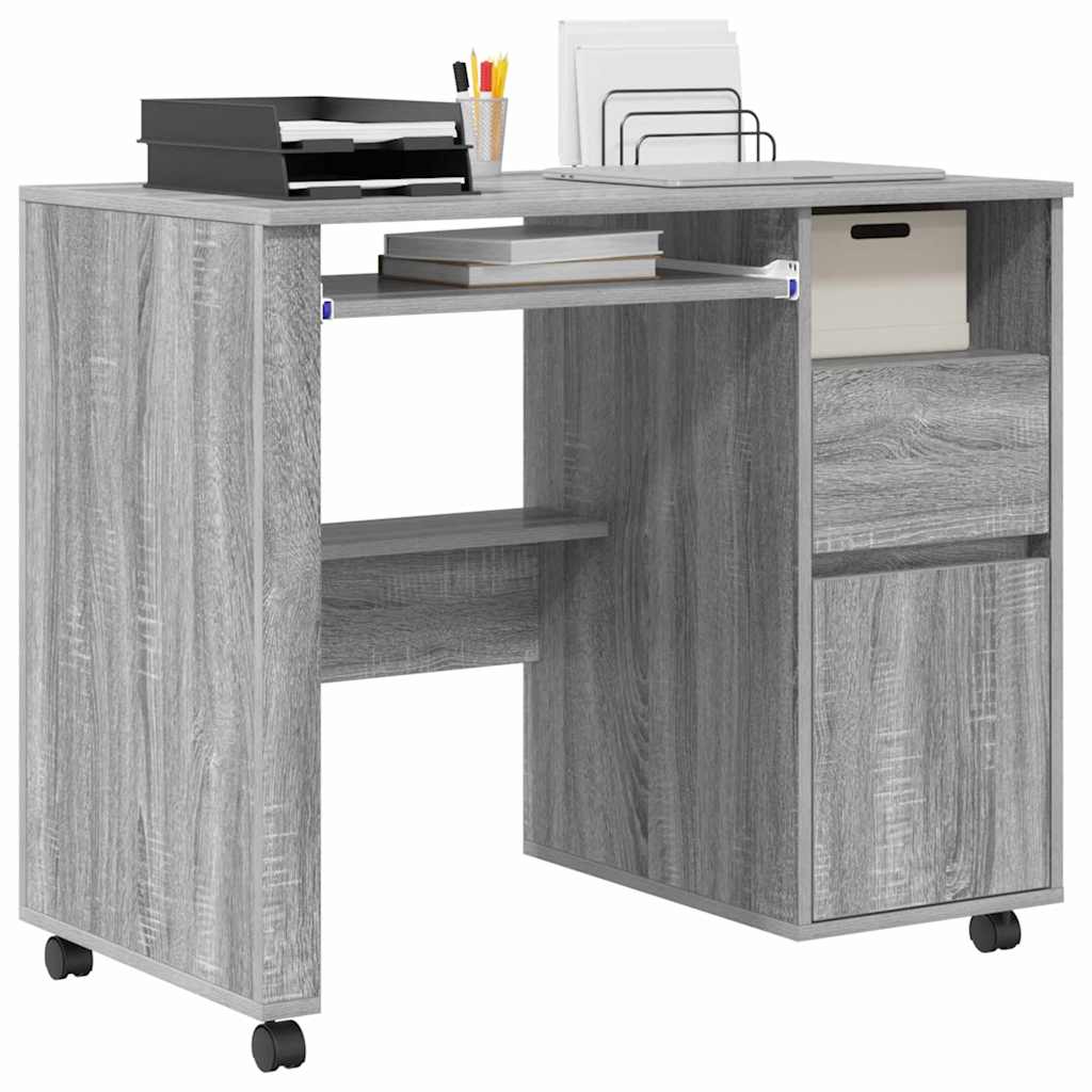 vidaXL Desk with Wheels Grey Sonoma Engineered Wood 91 x 50 x 77 cm
