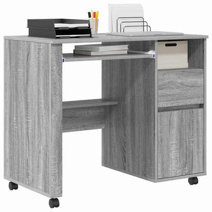 vidaXL Desk with Wheels Grey Sonoma Engineered Wood 91 x 50 x 77 cm