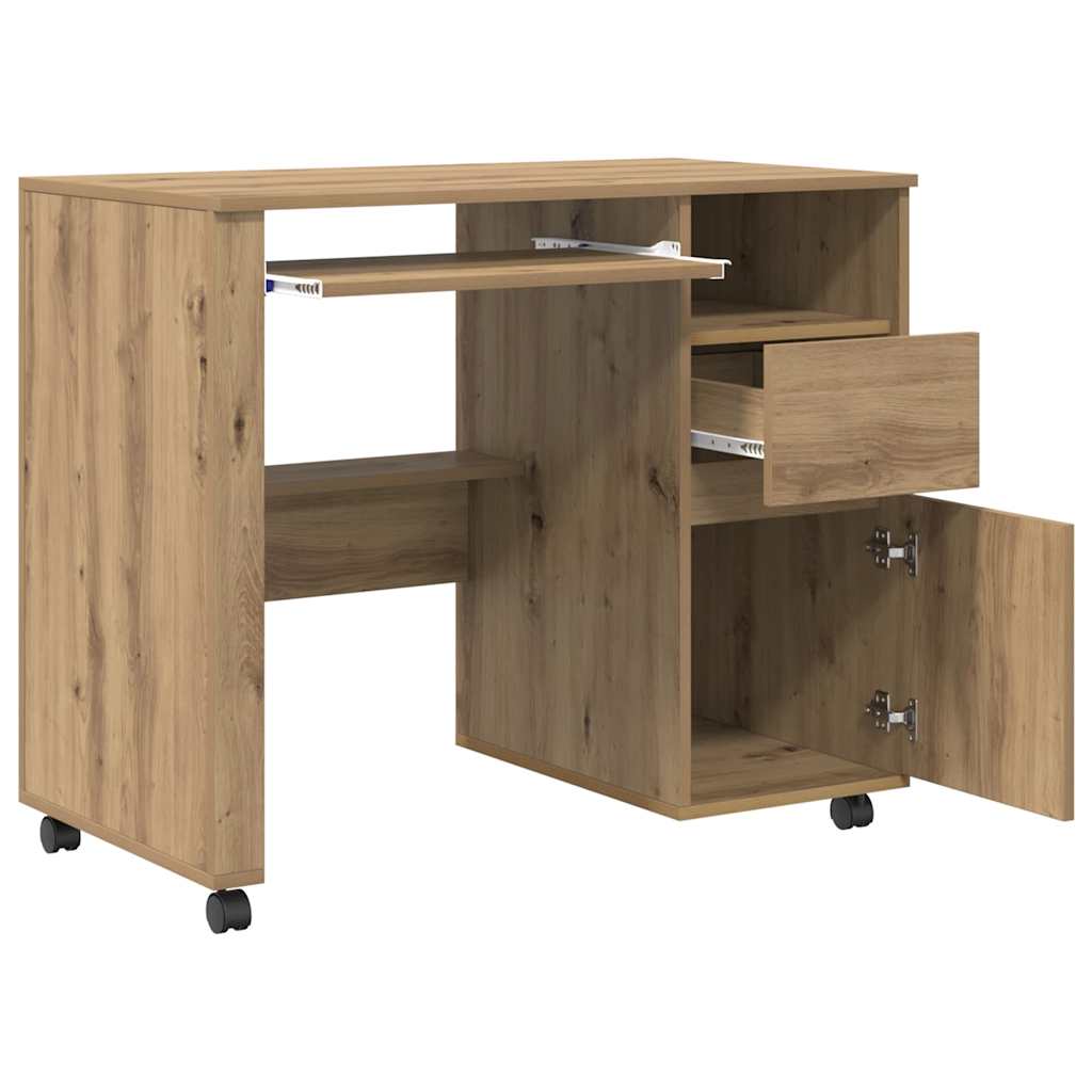 vidaXL Desk with Wheels Artisan Oak 91 x 50 x 77 cm Engineered Wood