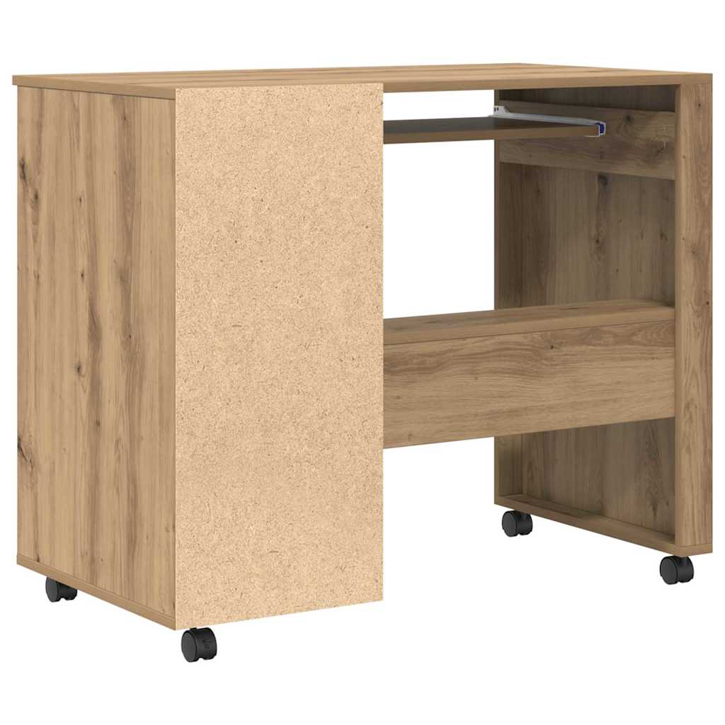 vidaXL Desk with Wheels Artisan Oak 91 x 50 x 77 cm Engineered Wood