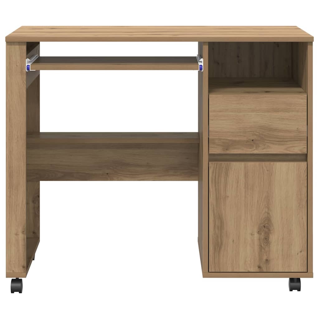 vidaXL Desk with Wheels Artisan Oak 91 x 50 x 77 cm Engineered Wood