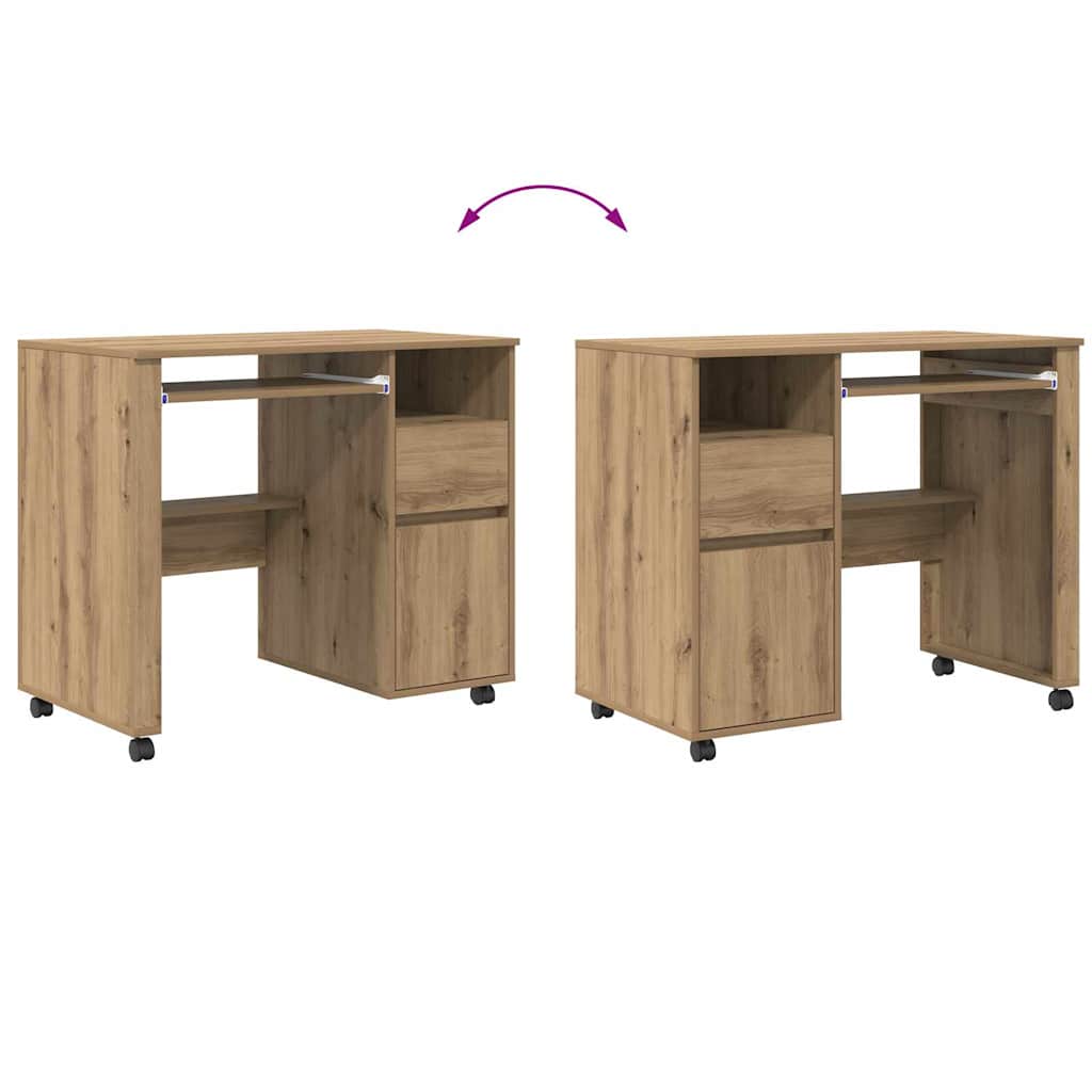 vidaXL Desk with Wheels Artisan Oak 91 x 50 x 77 cm Engineered Wood