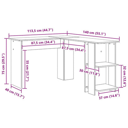 vidaXL Corner Desk Old Wood 140 x 113.5 x 75 cm Engineered Wood