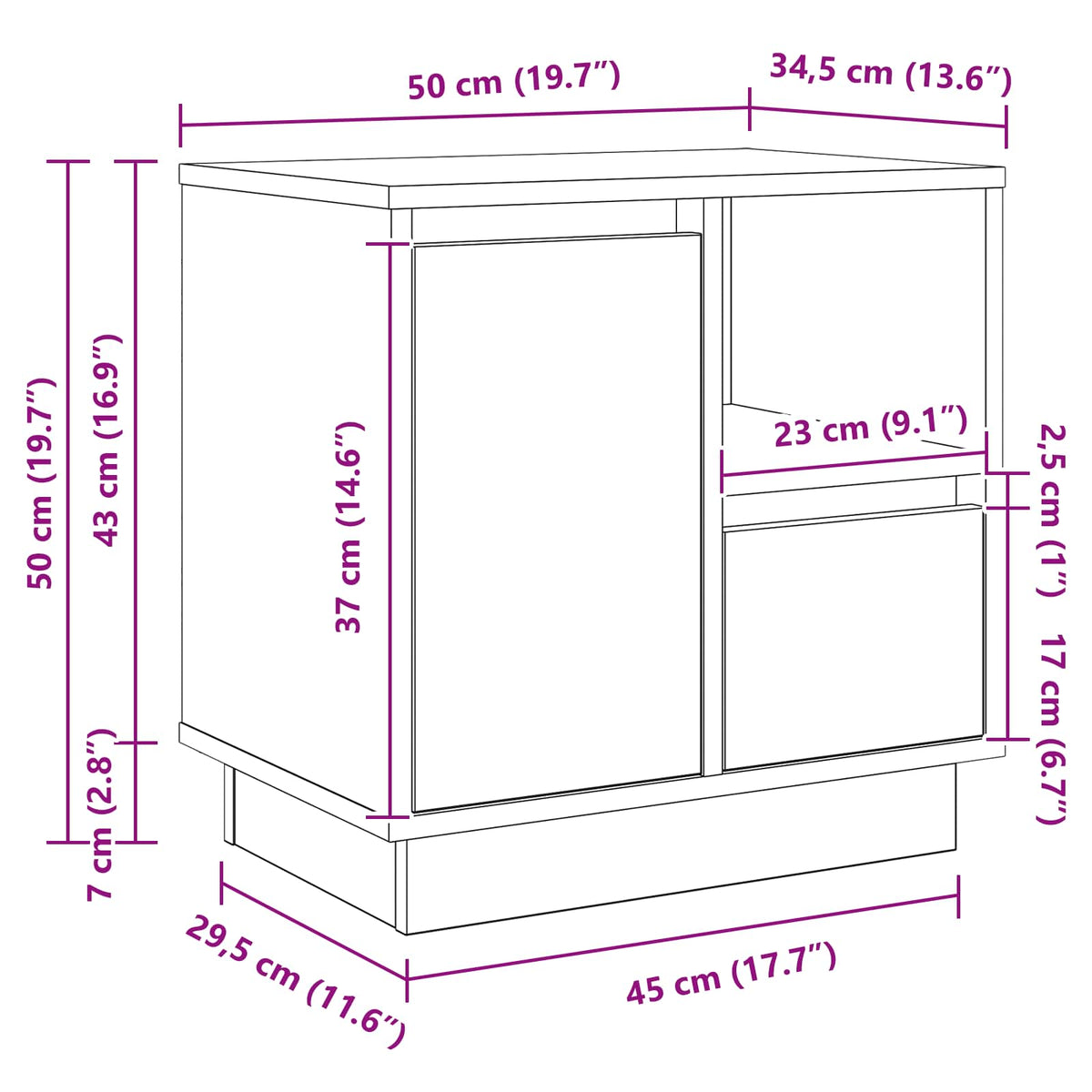 vidaXL Bedside Cabinet 2 pcs Concrete Grey 50 x 34.5 x 50 cm