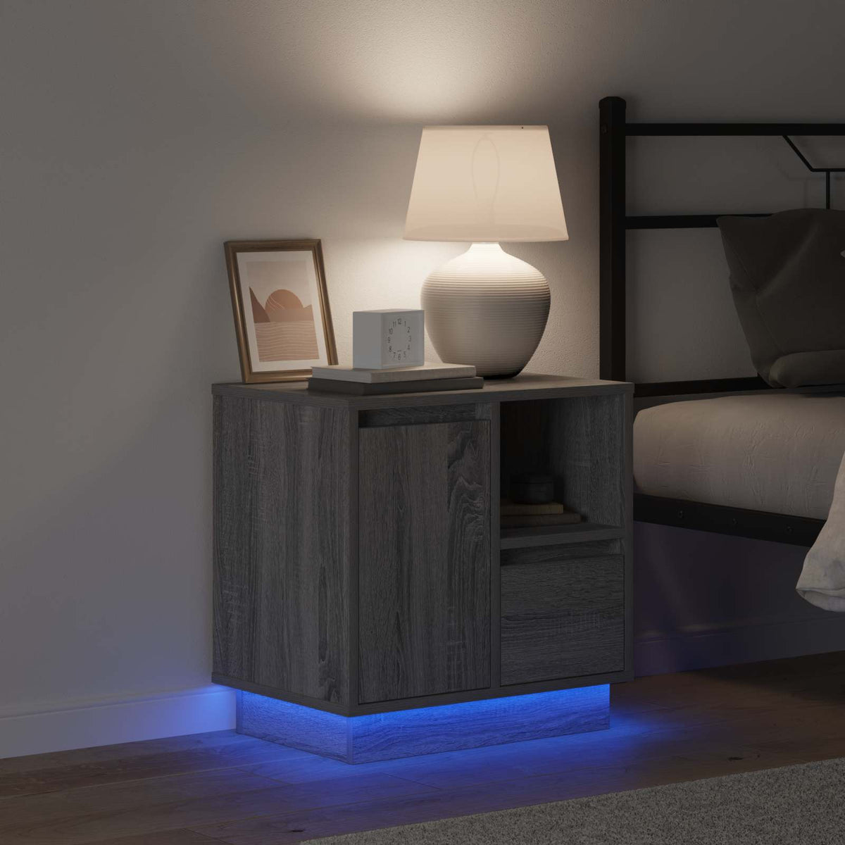 vidaXL Bedside Cabinet Grey 50 x 34.5 x 50 cm Engineered wood