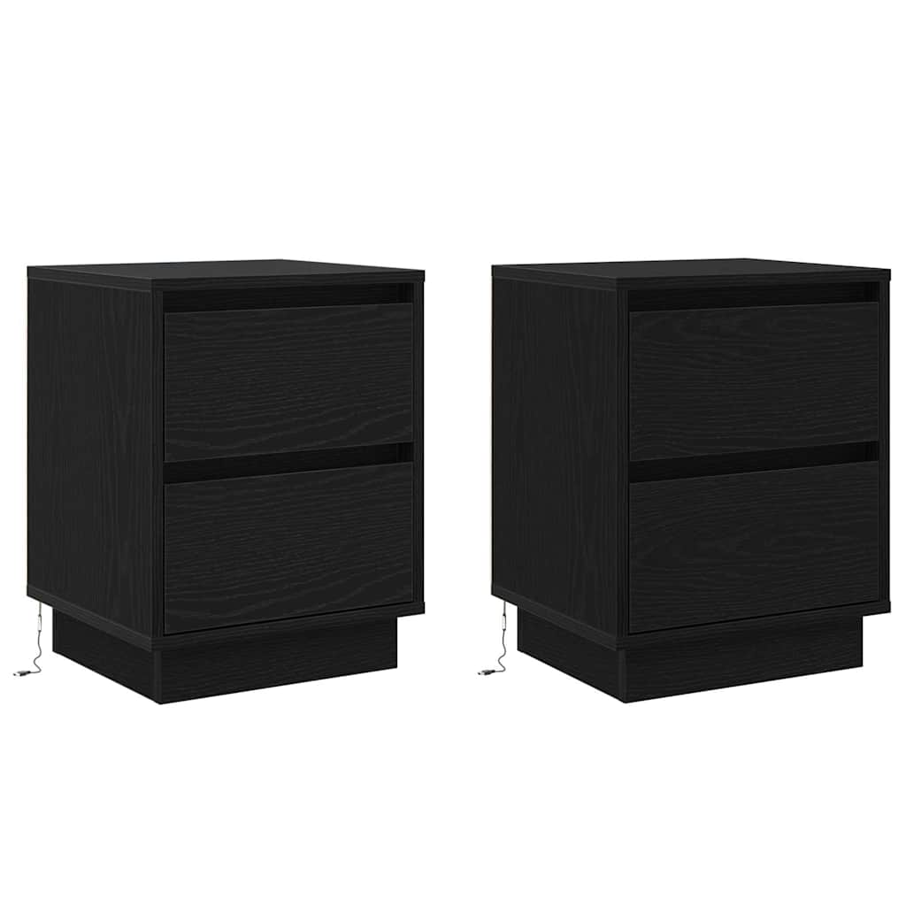 vidaXL Bedside Cabinet 2 pcs Black Oak 39 x 34.5 x 50 cm