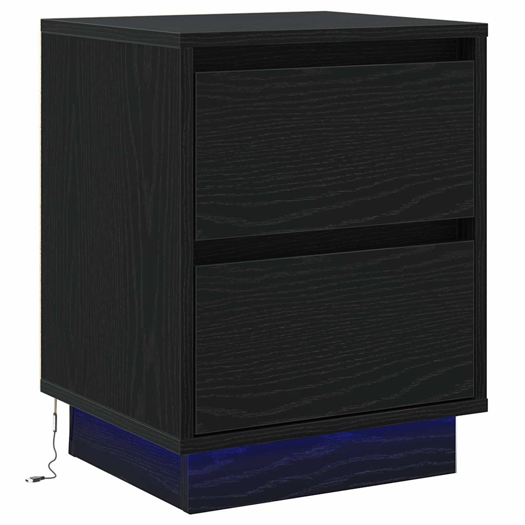 vidaXL Bedside Cabinet 2 pcs Black Oak 39 x 34.5 x 50 cm