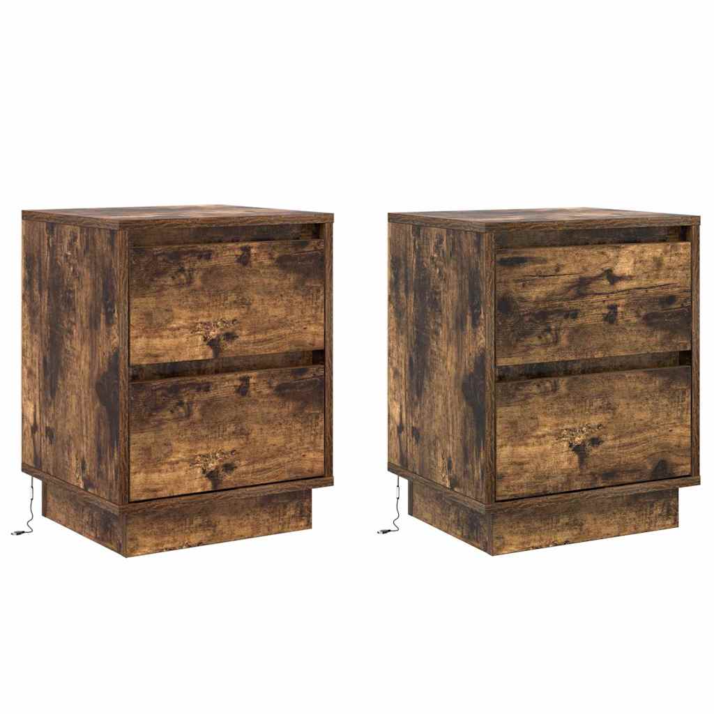 vidaXL Bedside Cabinet 2 pcs Smoked Oak 39 x 34.5 x 50 cm