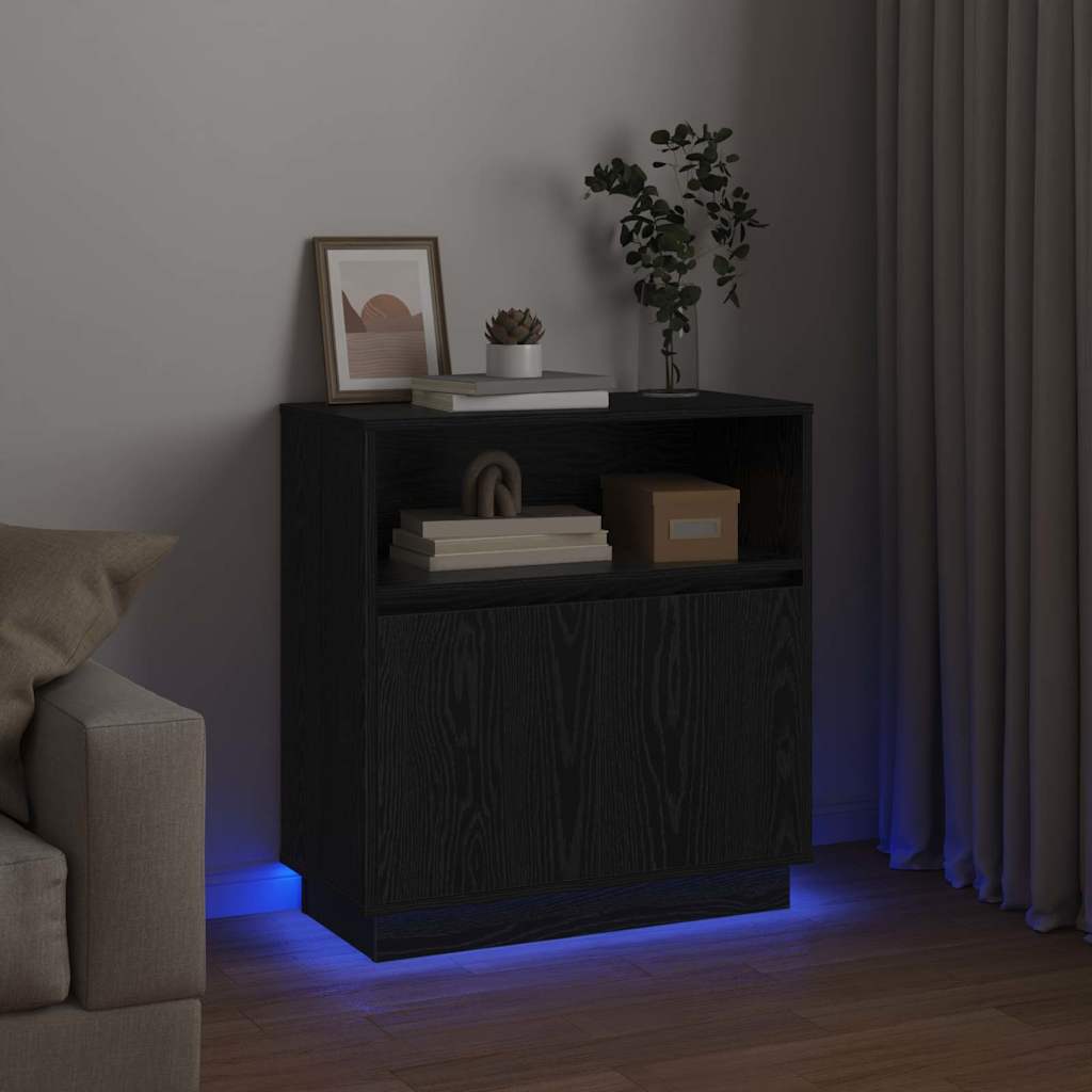 vidaXL LED Sideboard Black Oak 71 x 34.5 x 75 cm Engineered Wood