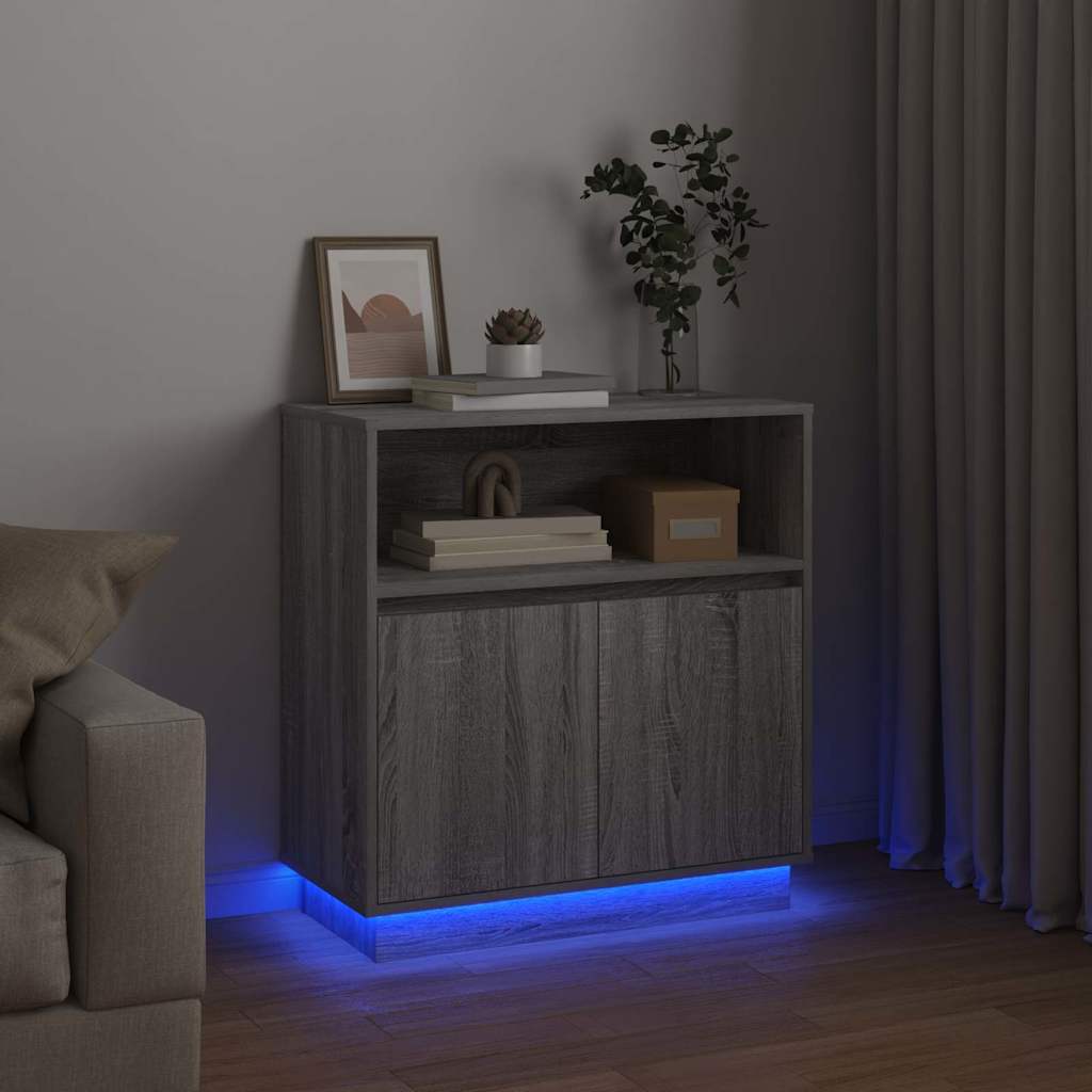 vidaXL LED Sideboard Grey Sonoma 71 x 34.5 x 75 cm Engineered Wood