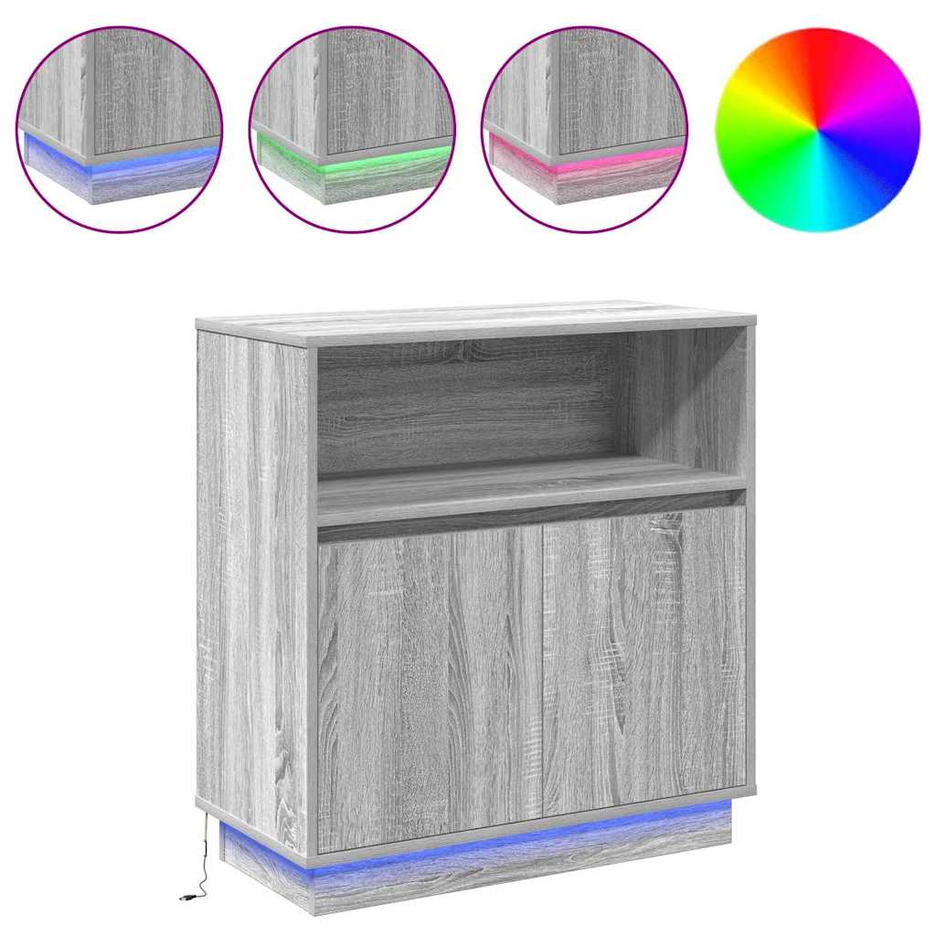 vidaXL LED Sideboard Grey Sonoma 71 x 34.5 x 75 cm Engineered Wood