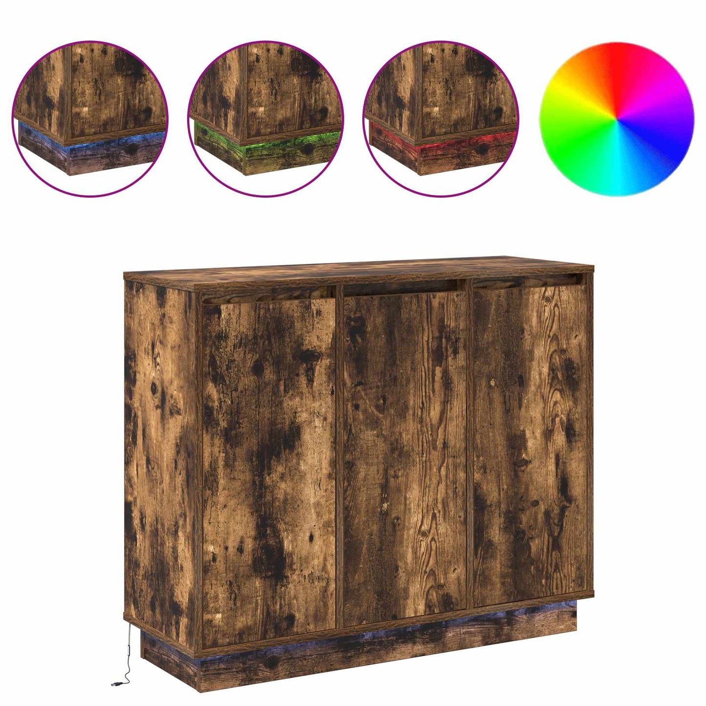 vidaXL LED Sideboard Smoked Oak 90 x 32 x 75 cm Engineered Wood