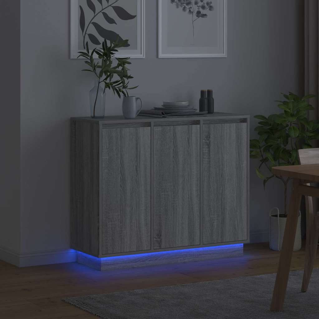 vidaXL LED Sideboard Grey Sonoma 90 x 32 x 75 cm Engineered Wood