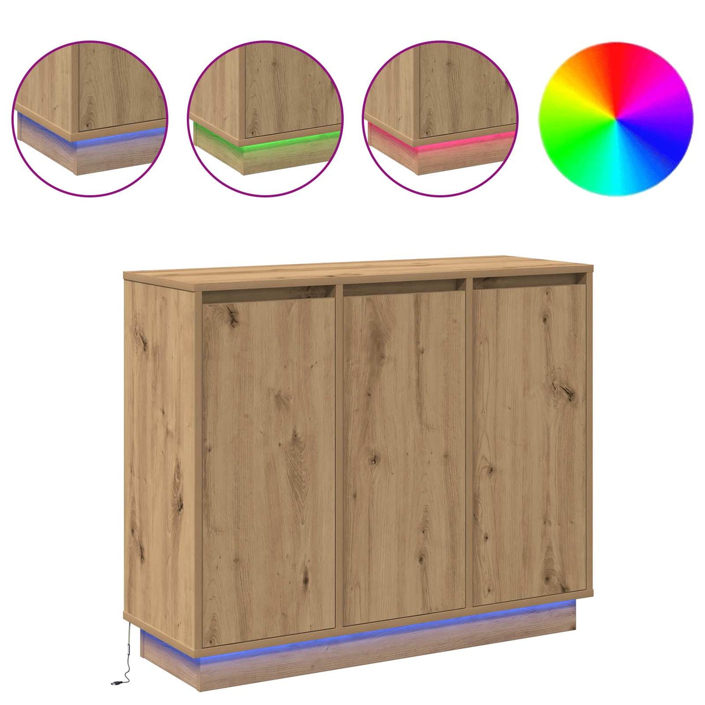 vidaXL LED Sideboard Artisan Oak 90 x 32 x 75 cm Engineered Wood