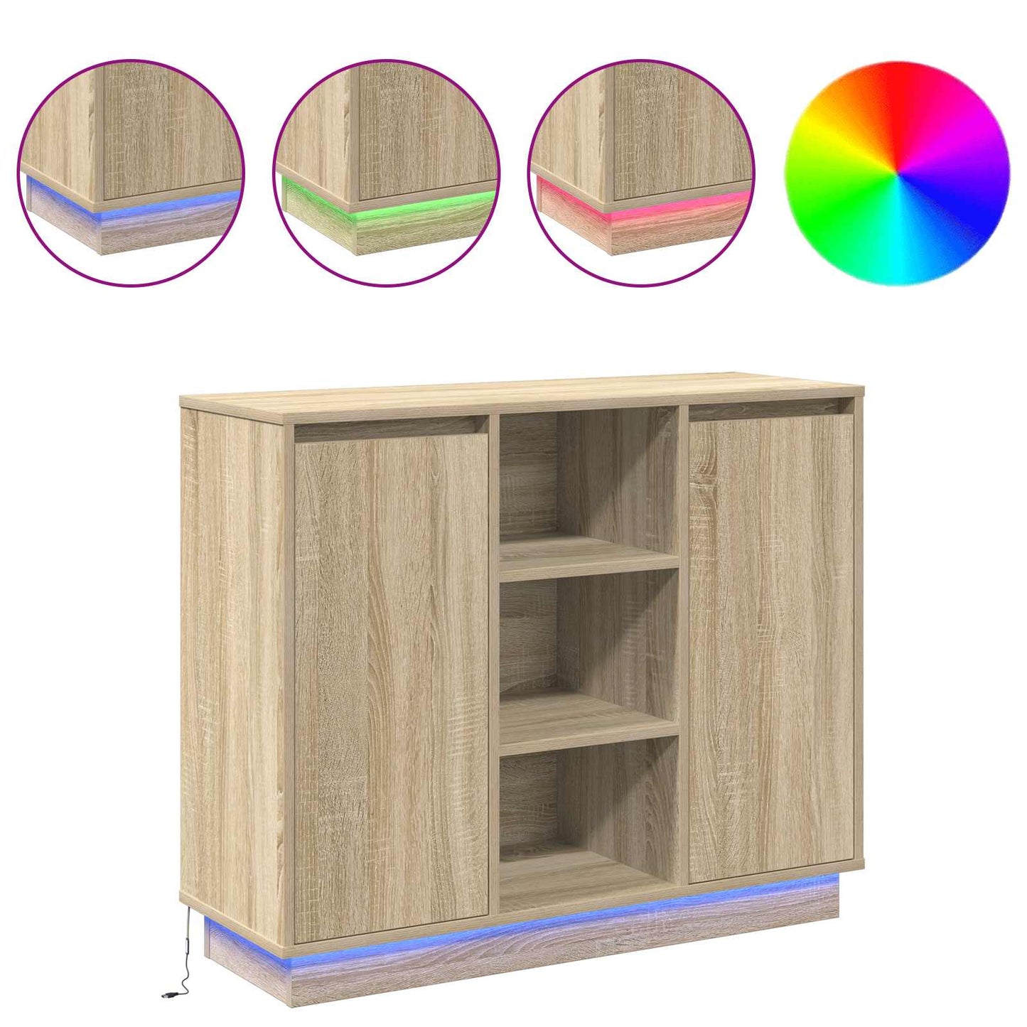vidaXL LED Sideboard Sonoma Oak 90 x 32 x 75 cm Engineered Wood