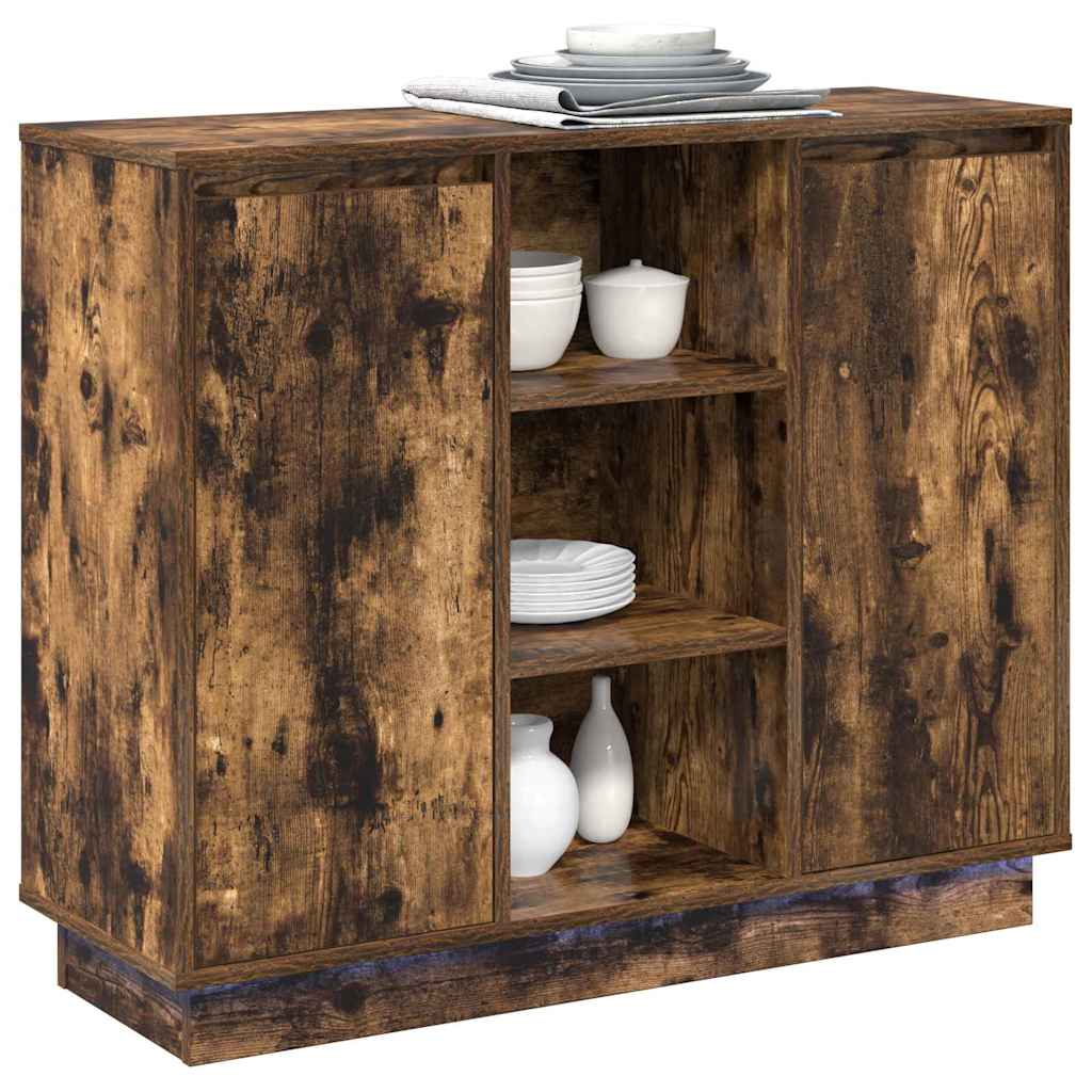vidaXL LED Sideboard Smoked Oak 90 x 32 x 75 cm Engineered Wood