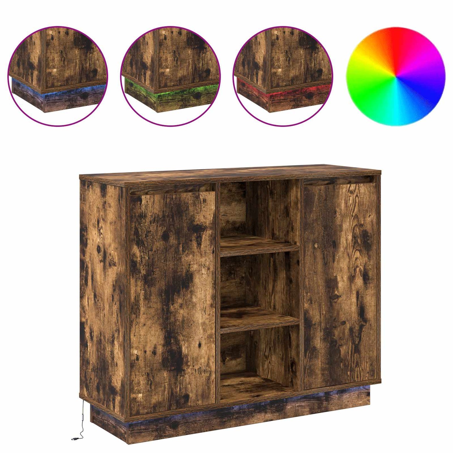 vidaXL LED Sideboard Smoked Oak 90 x 32 x 75 cm Engineered Wood