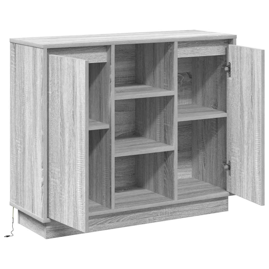 vidaXL LED Sideboard Grey Sonoma 90 x 32 x 75 cm Engineered Wood
