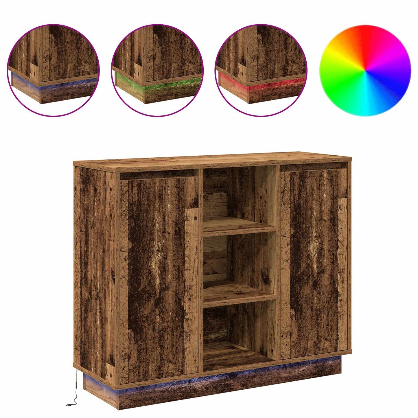 vidaXL LED Sideboard Old Wood 90 x 32 x 75 cm Engineered Wood