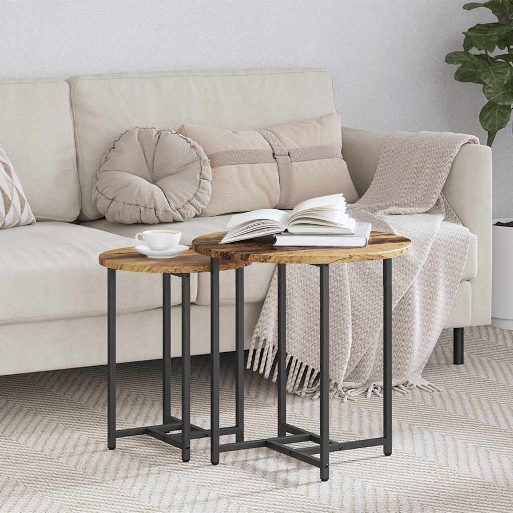 vidaXL Side Table Set 2 pcs Old Wood and Black 50 x 50 x 50 cm