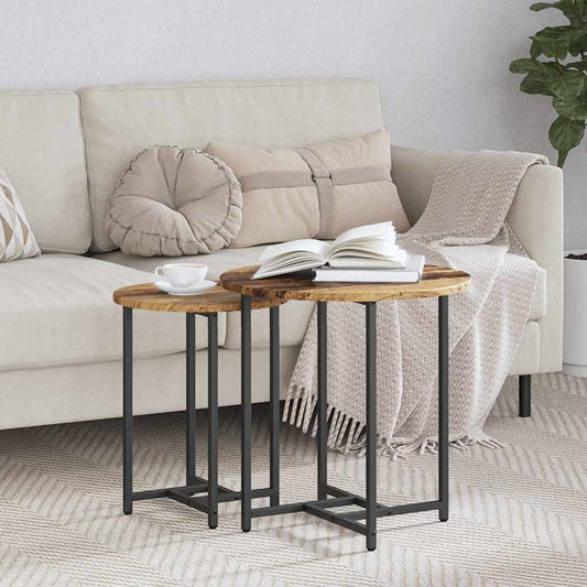 vidaXL Side Table Set 2 pcs Old Wood and Black 50 x 50 x 50 cm