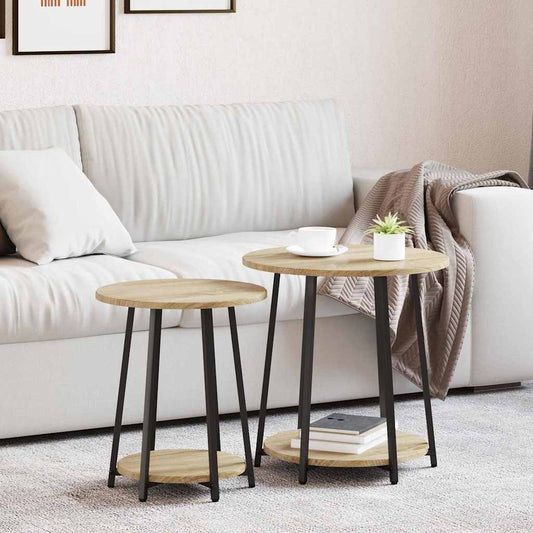 vidaXL Side Table Set with Shelf 2 pcs Sonoma Oak and Black