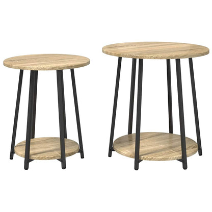 vidaXL Side Table Set with Shelf 2 pcs Sonoma Oak and Black