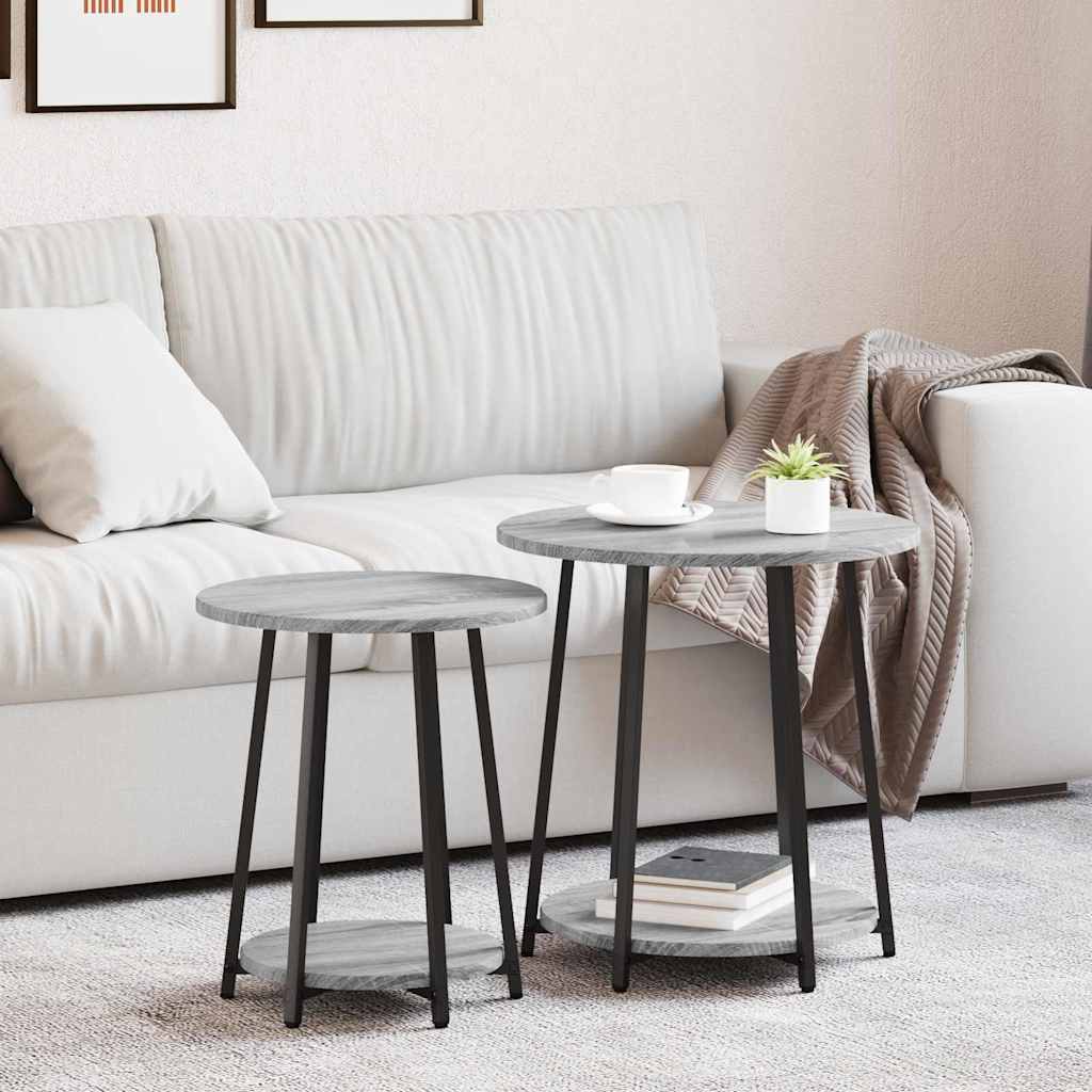 vidaXL Side Table Set with Shelf 2 pcs Grey Sonoma and Black