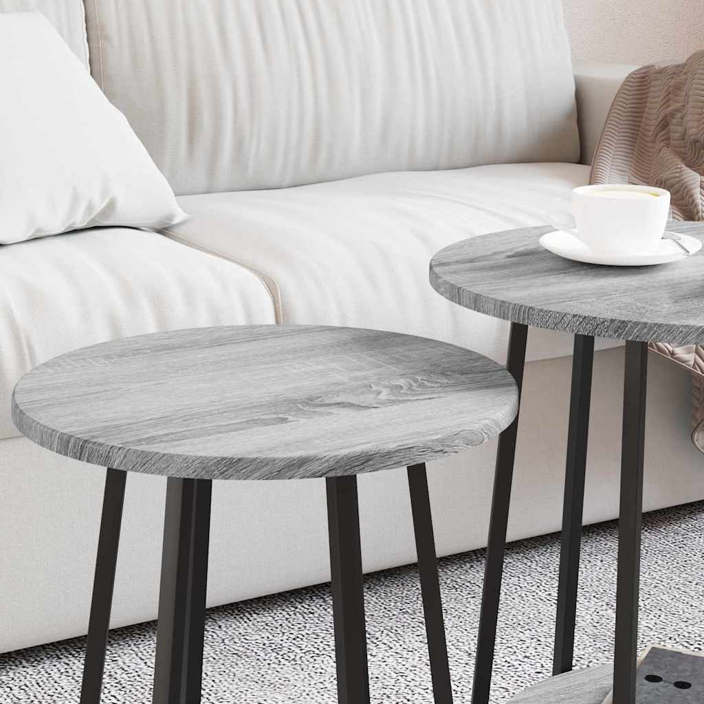 vidaXL Side Table Set with Shelf 2 pcs Grey Sonoma and Black