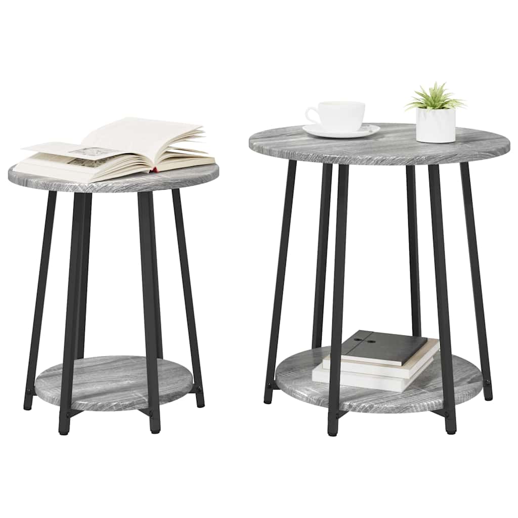 vidaXL Side Table Set with Shelf 2 pcs Grey Sonoma and Black
