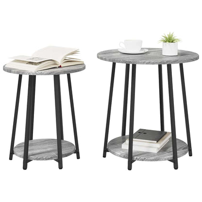 vidaXL Side Table Set with Shelf 2 pcs Grey Sonoma and Black