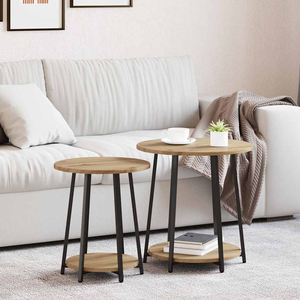 vidaXL Side Table Set with Shelf 2 pcs Artisan Oak and Black
