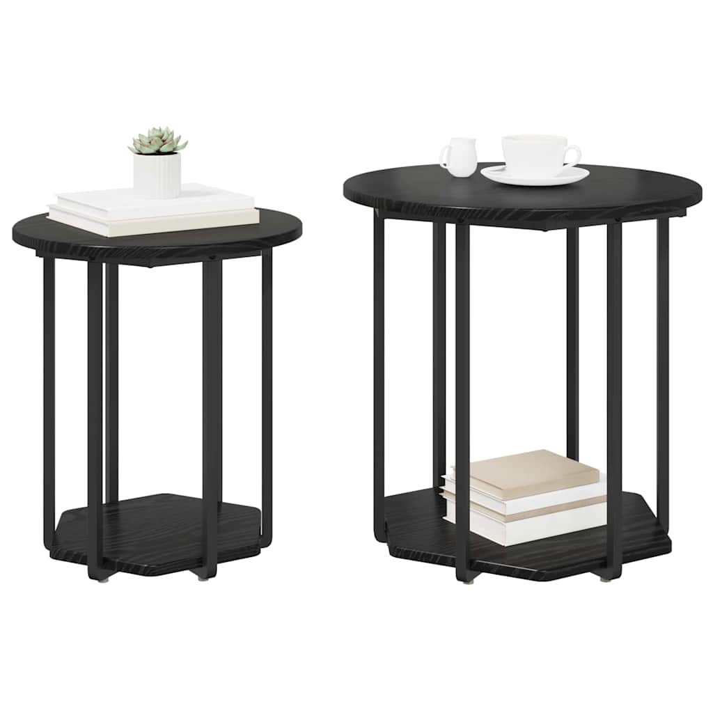 vidaXL Side Table Set with Shelf 2 pcs Black Oak