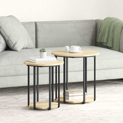 vidaXL Side Table Set with Shelf 2 pcs Brown