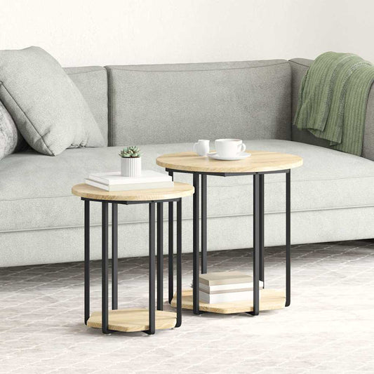 vidaXL Side Table Set with Shelf 2 pcs Brown