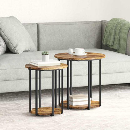 vidaXL Side Table Set with Shelf 2 pcs Brown