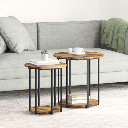 vidaXL Side Table Set with Shelf 2 pcs Brown